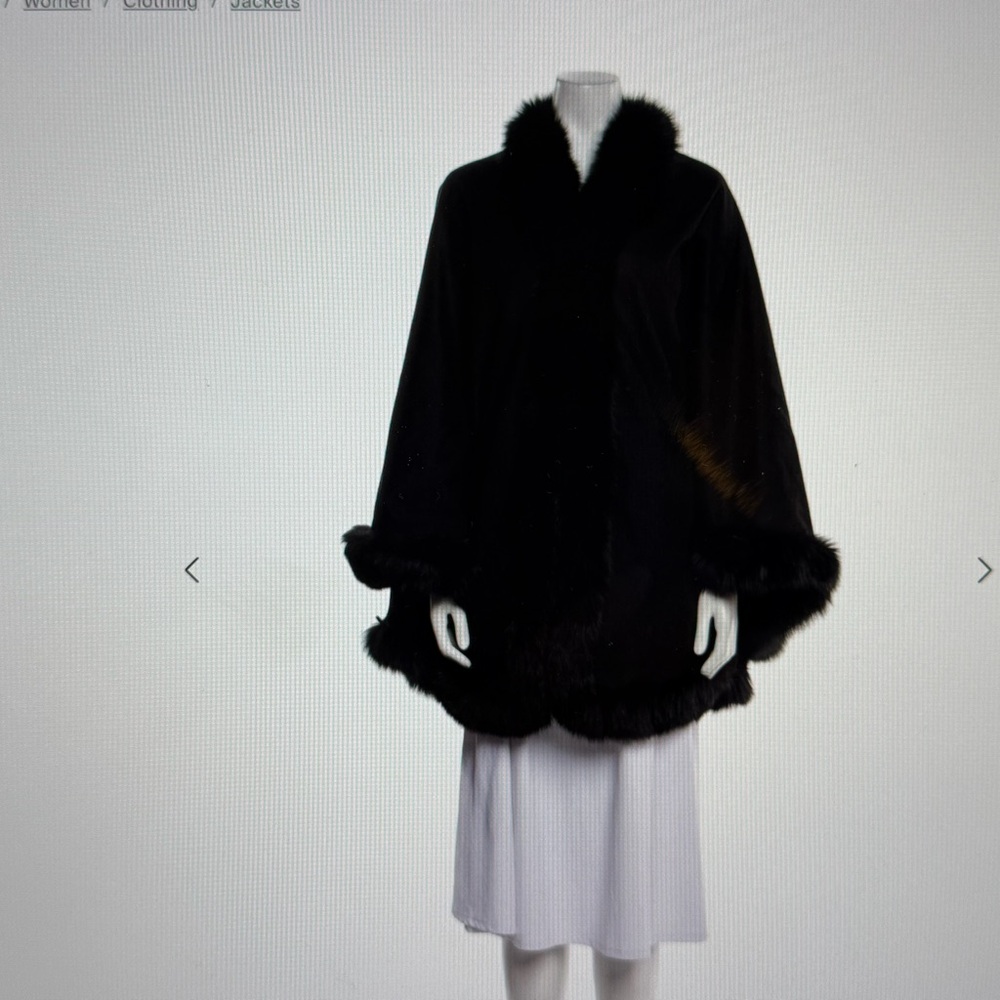 Black Fur-Trim Cape Coat - Women Jackets & Coats